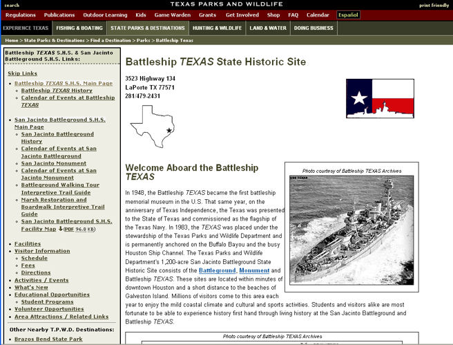 Battleship Texas home page